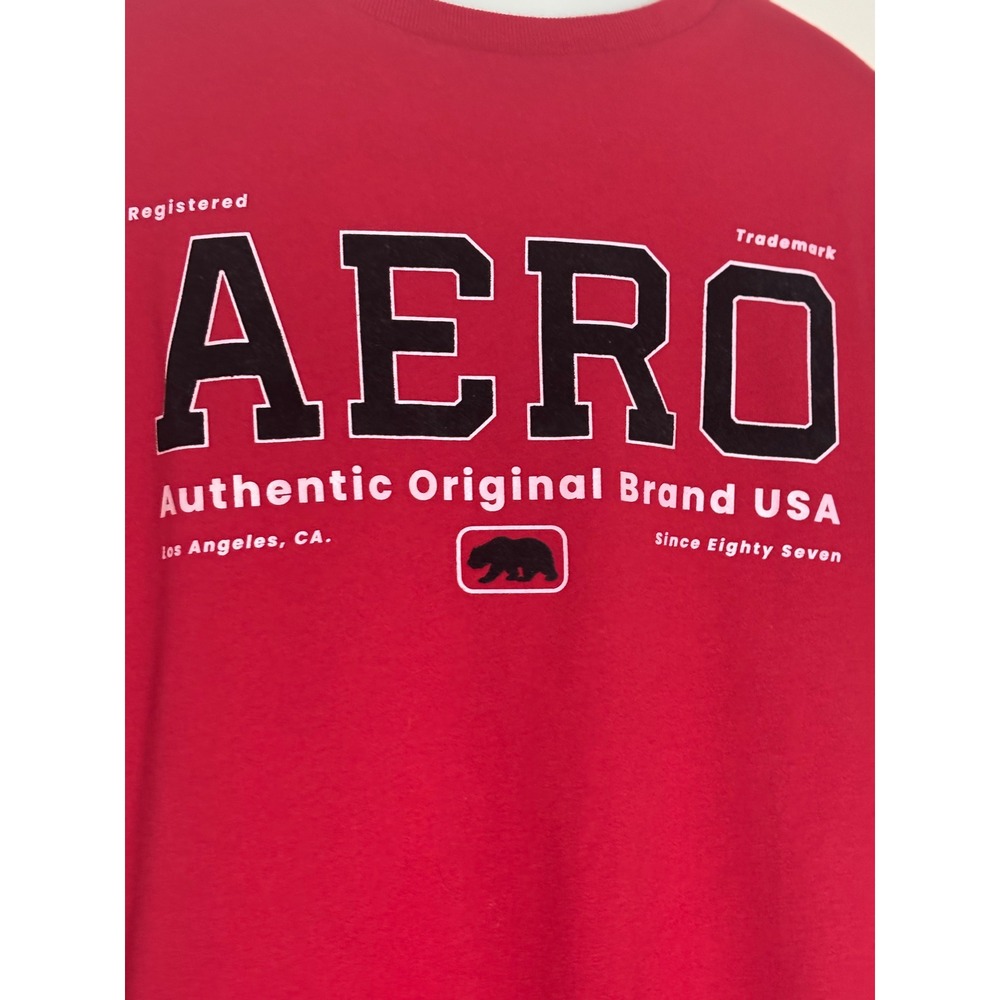 Aeropostale T-Shirt Mens Large Red Graphic Crew Neck Short Sleeve Excellent